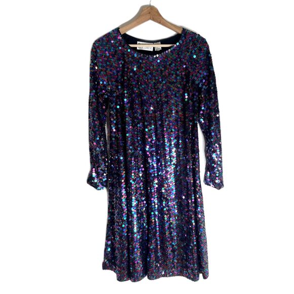 Blacktie Oleg Cassini Dress Womens 14 Sequin Long Sleeve Cocktail Multicolor 90s - Picture 1 of 15